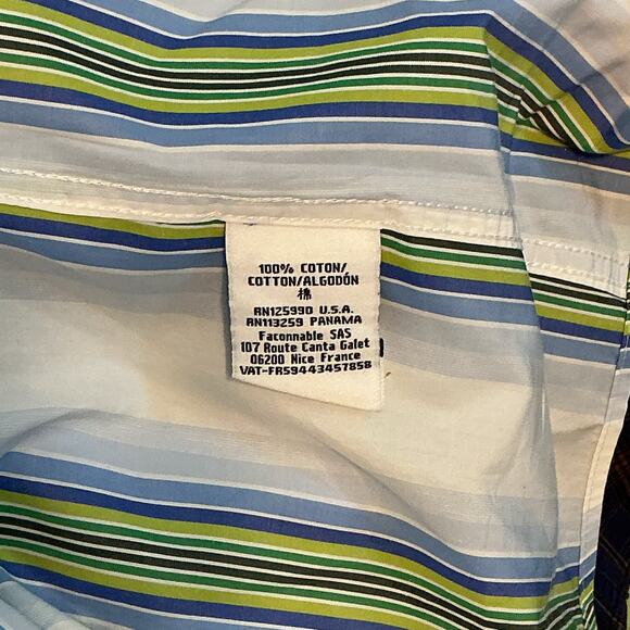 Facconable French Riviera Classique Striped Long Sleeve Button Down Shirt Mens M - Picture 11 of 11